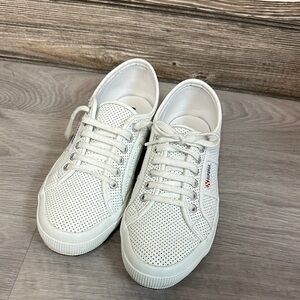 Superga White Perforated Lace-Up Sneakers